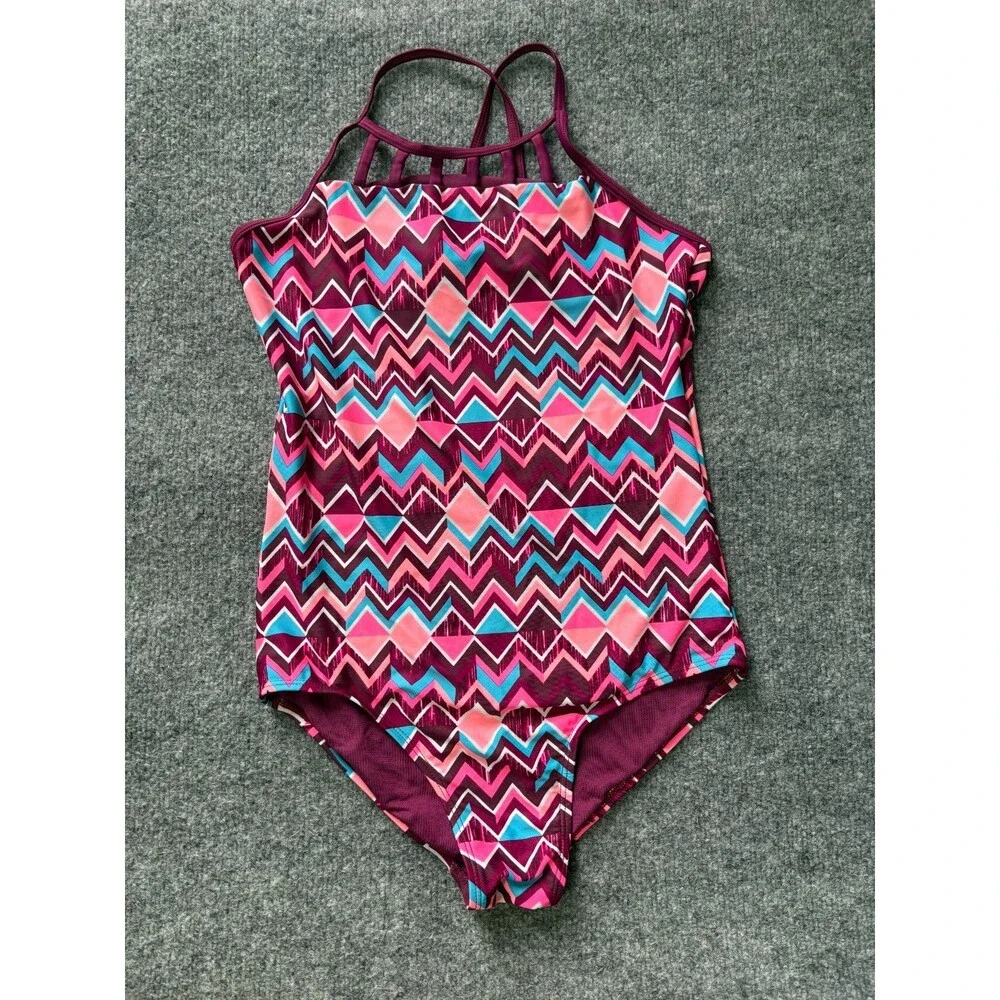 JUSTICE SWIMSUIT Girls Size 18 One Piece Purple Bathing Suit